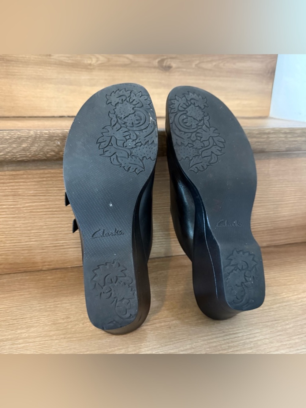 Clarks Black Leather Wedge Mules with Decorative Buckles - Women size 10 - Picture 5 of 5